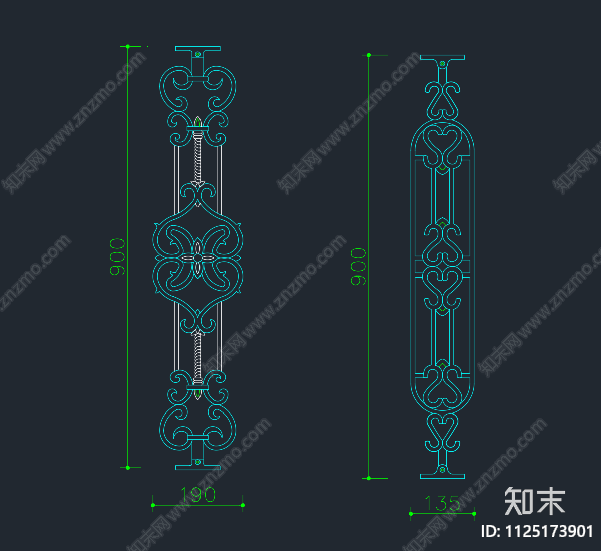 造型栏杆围栏cad施工图下载【ID:1125173901】