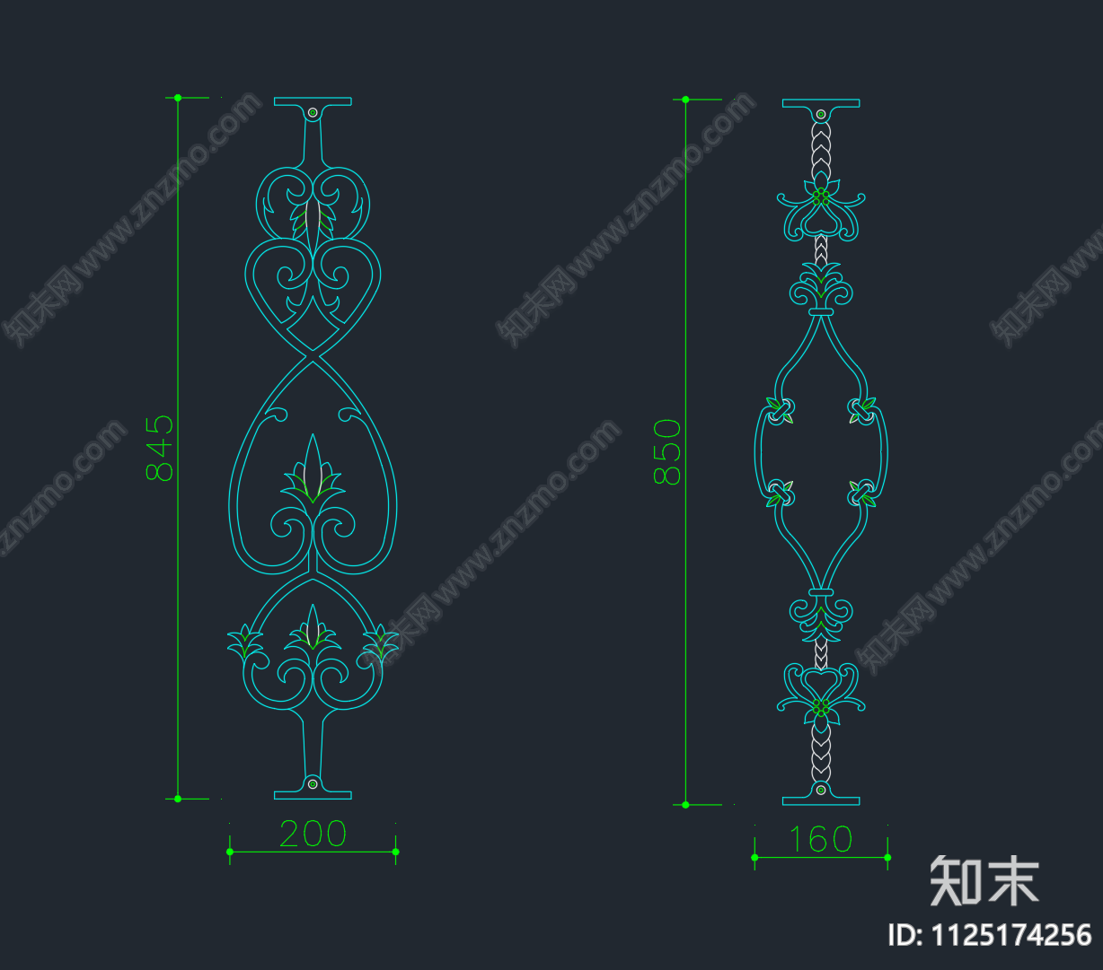 造型栏杆围栏cad施工图下载【ID:1125174256】