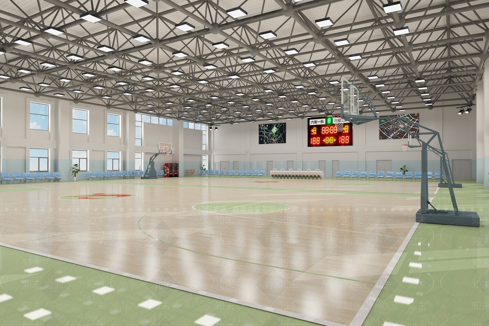 现代篮球场3D模型下载【ID:1125314513】