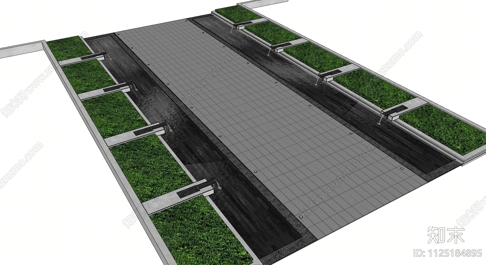 现代小区园路铺装SU模型下载【ID:1125184895】