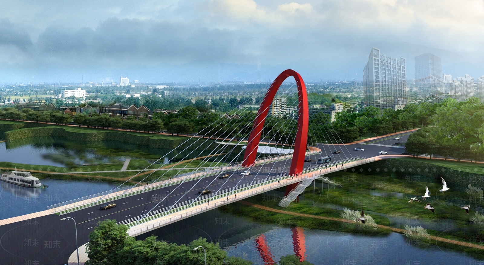 现代拉索桥公路大桥SU模型下载【ID:1125185643】