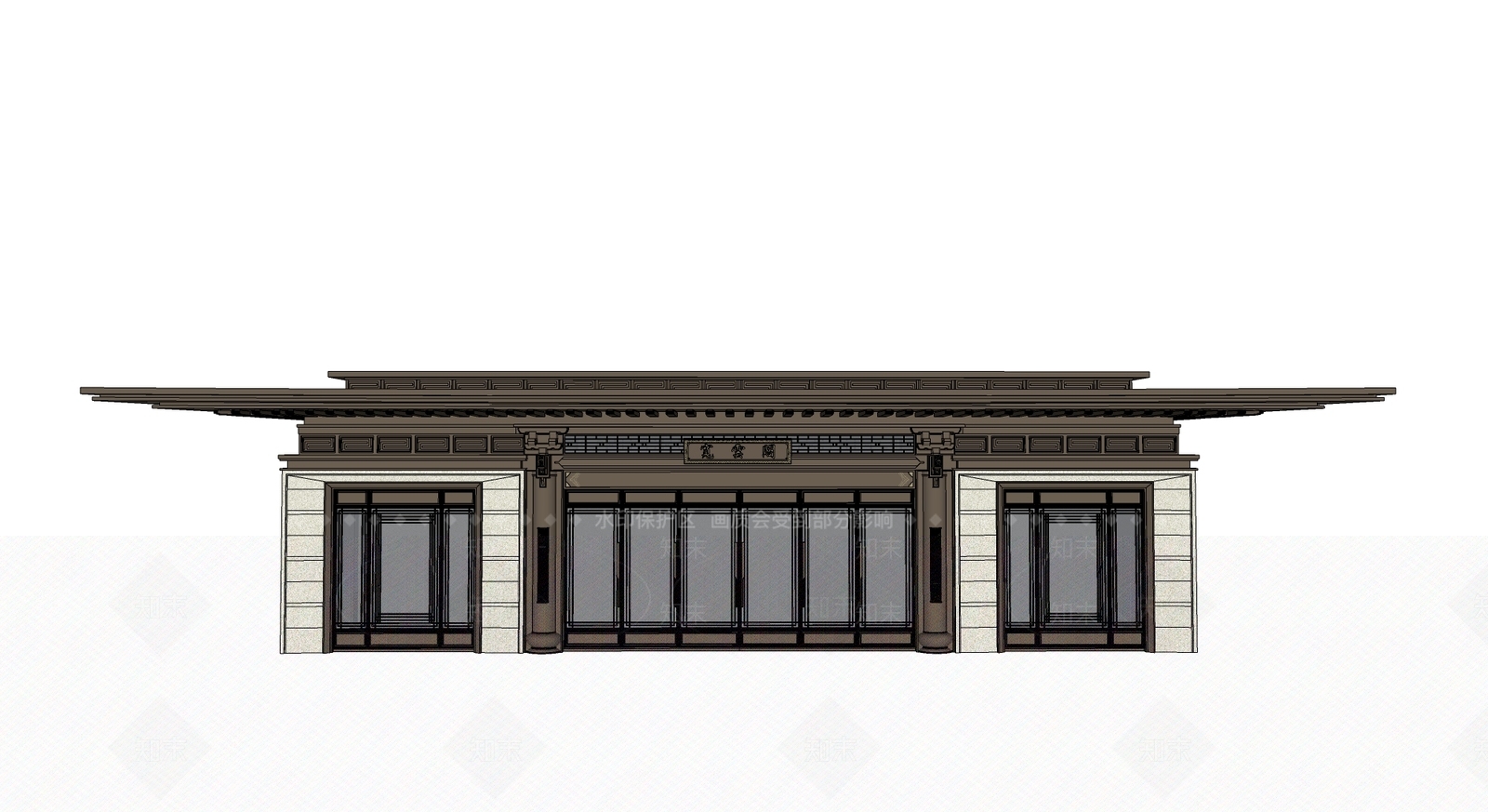 新中式售楼处建筑SU模型下载【ID:1125185848】