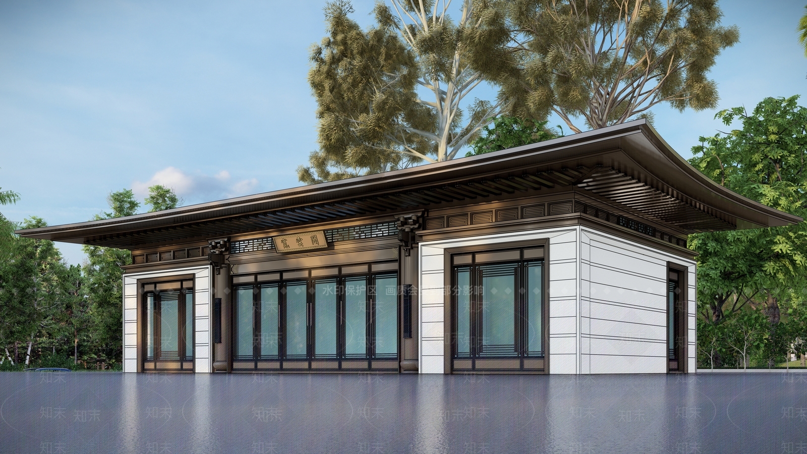 新中式售楼处建筑SU模型下载【ID:1125185848】