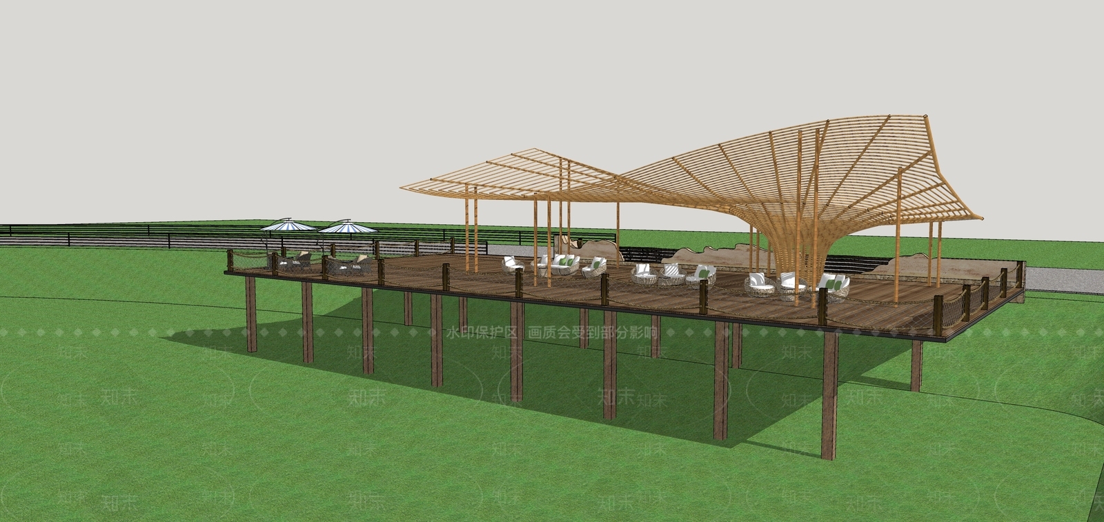 现代竹子廊架SU模型下载【ID:1125187284】