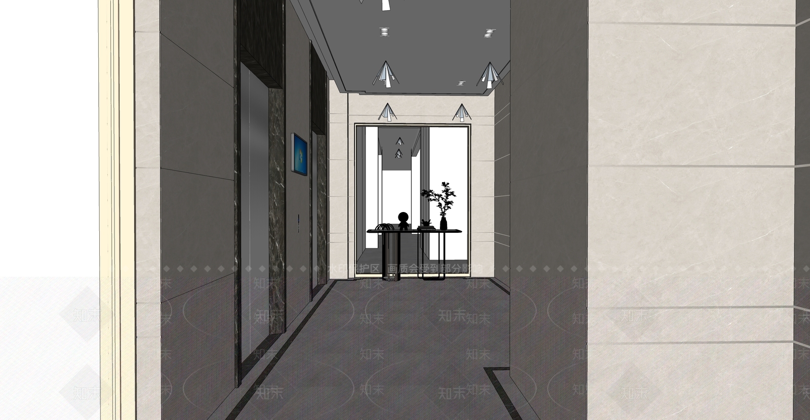现代电梯厅SU模型下载【ID:1125187877】