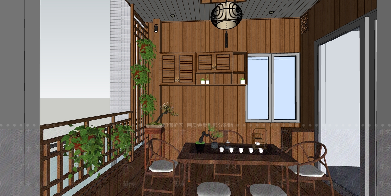 新中式阳台SU模型下载【ID:1125523893】