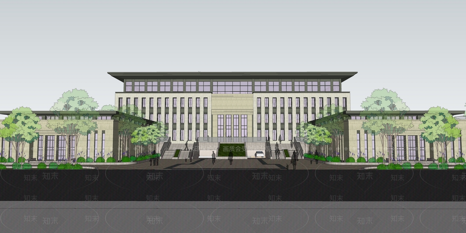 新中式大学生图书馆SU模型下载【ID:1125216461】