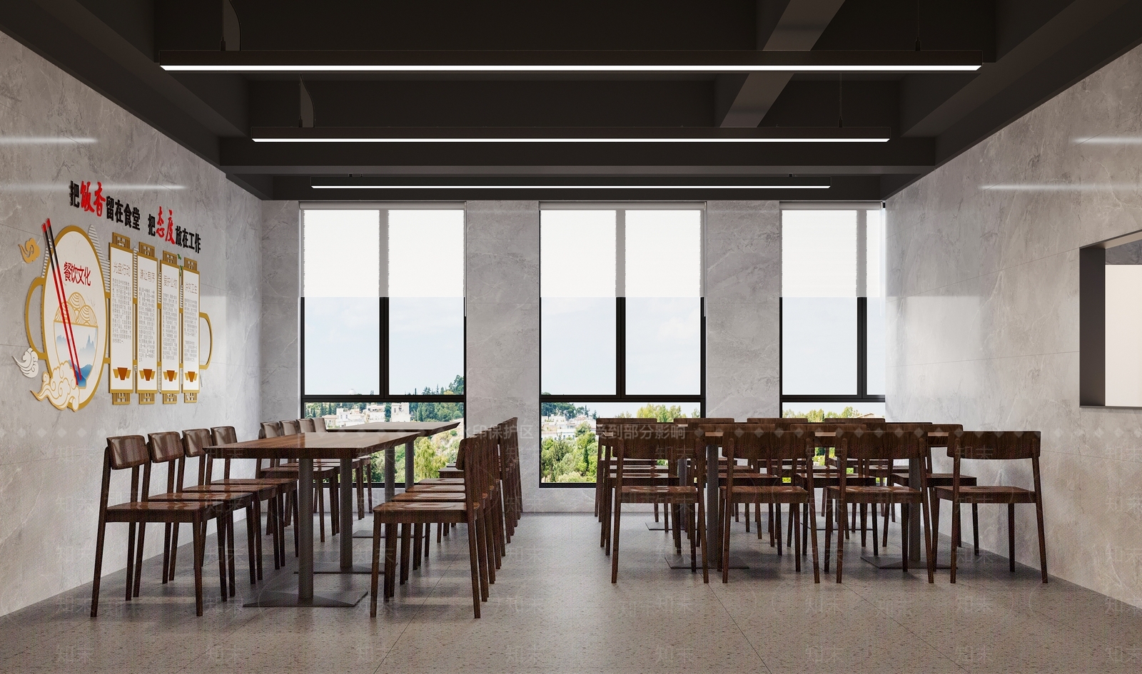 新中式员工食堂3D模型下载【ID:1125313697】