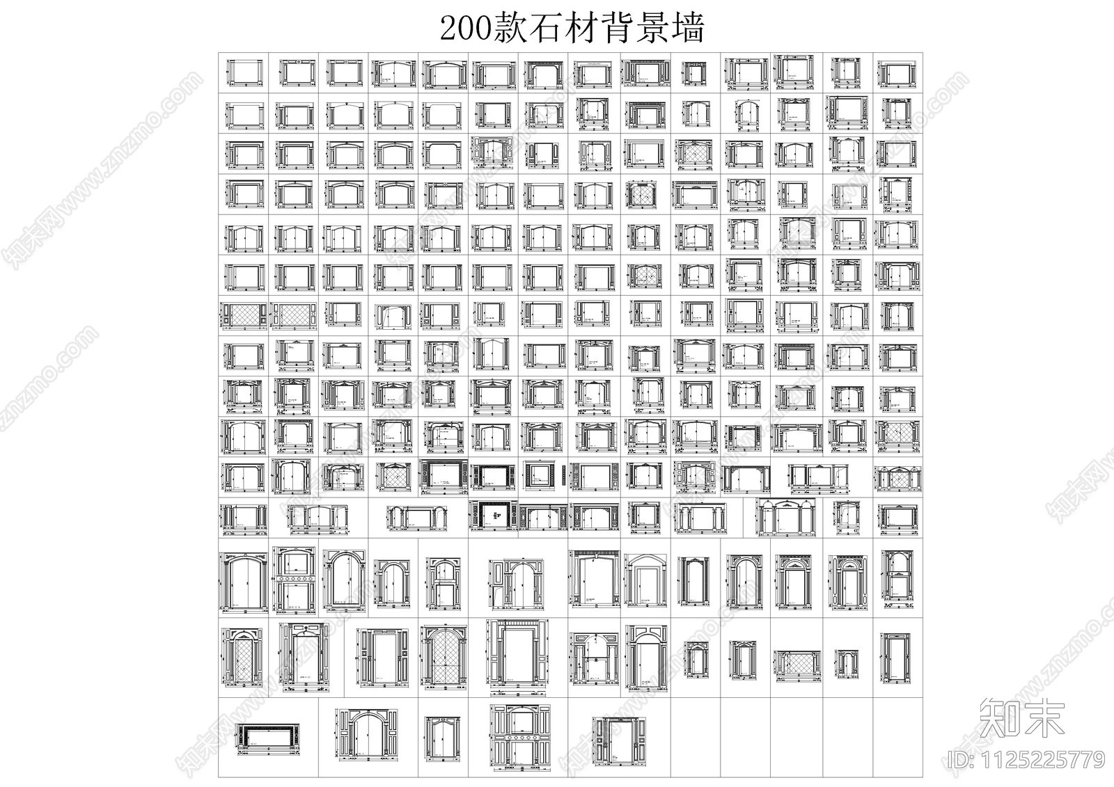 200款石材背景墙cad施工图下载【ID:1125225779】