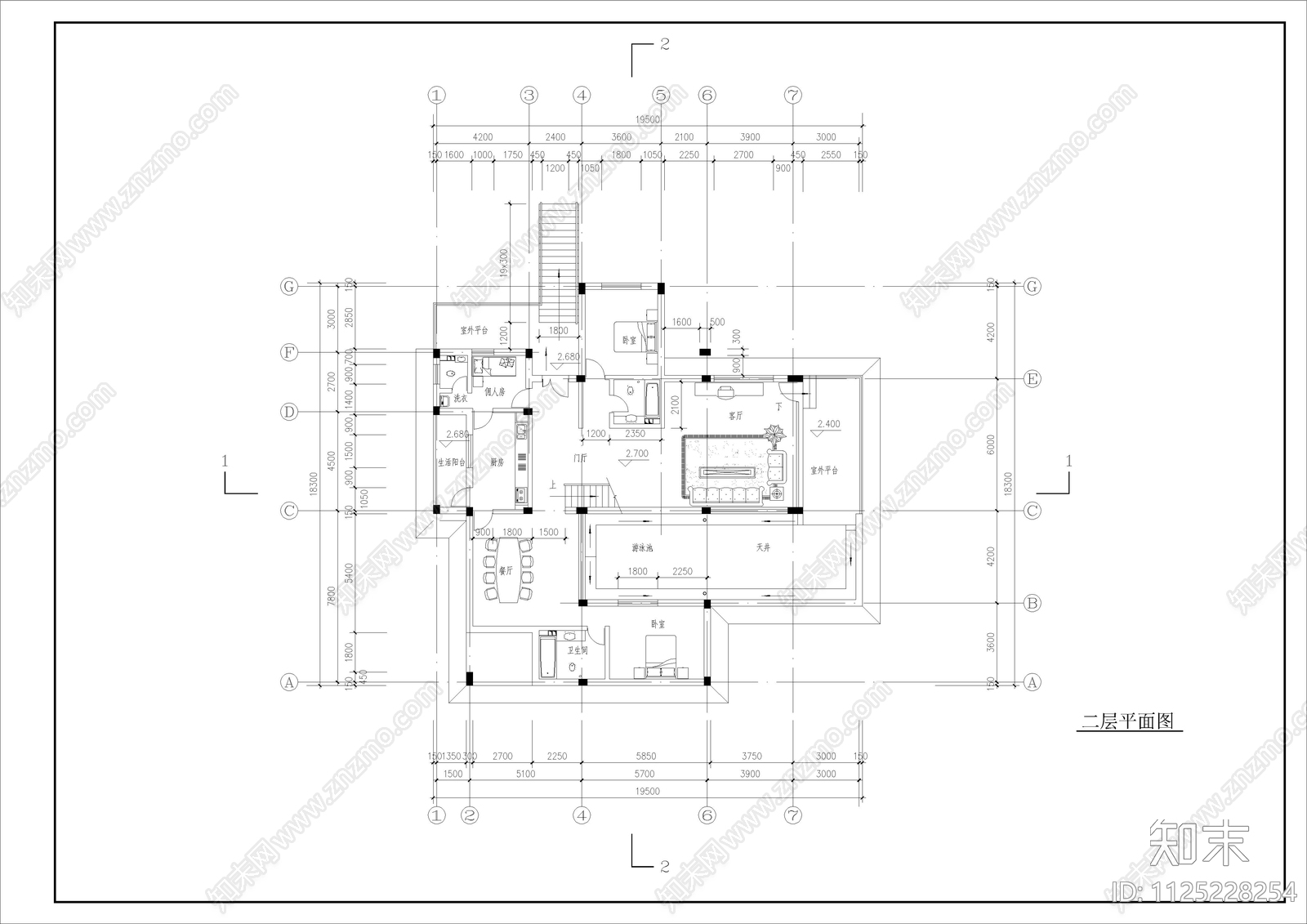 室内带游泳池的山体别墅建筑图cad施工图下载【ID:1125228254】