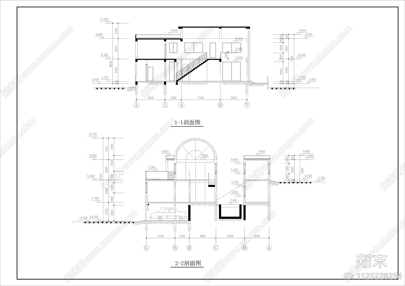 室内带游泳池的山体别墅建筑图cad施工图下载【ID:1125228254】