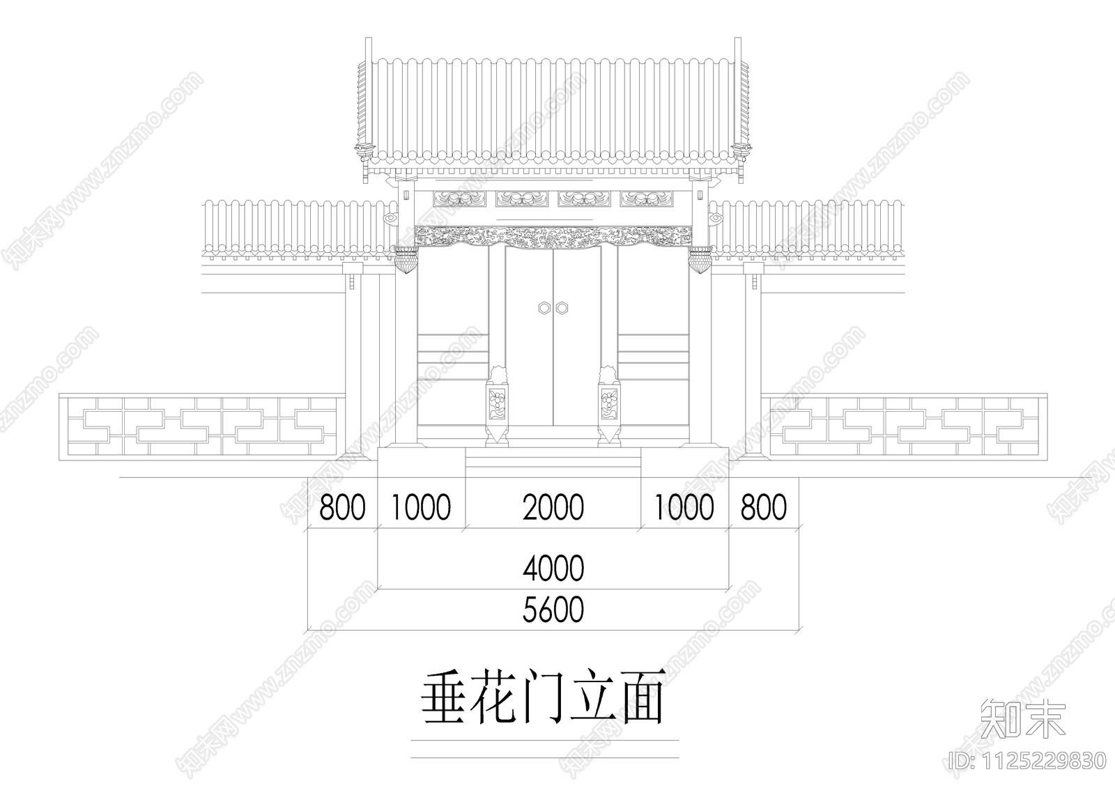 四合院垂花门立剖面图cad施工图下载【ID:1125229830】