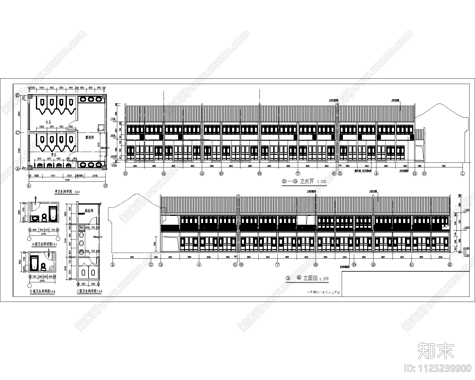 中国古建筑纸徽派戏楼组合建筑施工图施工图下载【ID:1125239900】