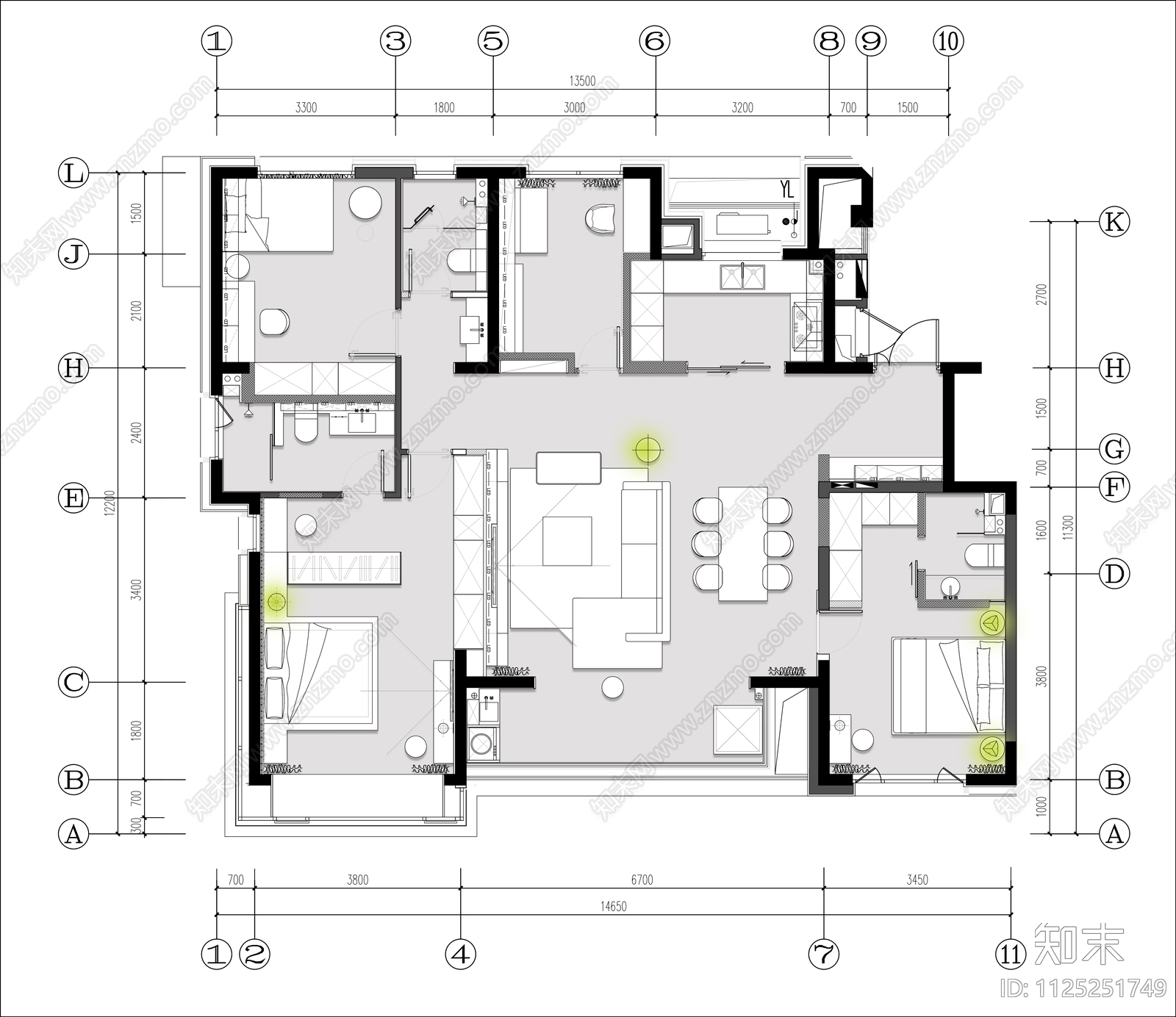 样板间平面布置图施工图下载【ID:1125251749】