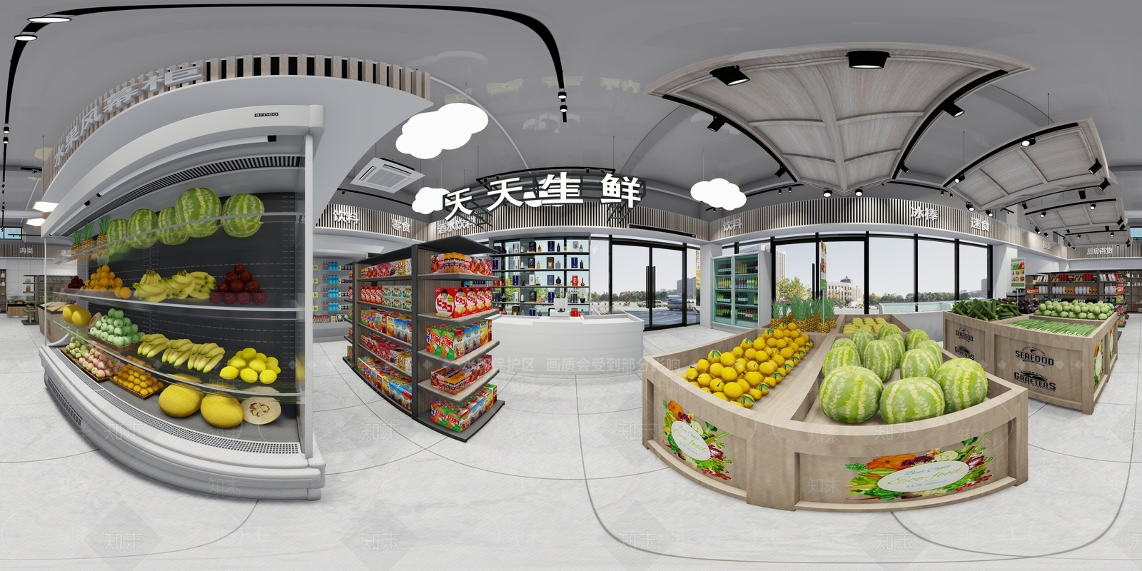 现代生鲜超市SU模型下载【ID:1126131797】