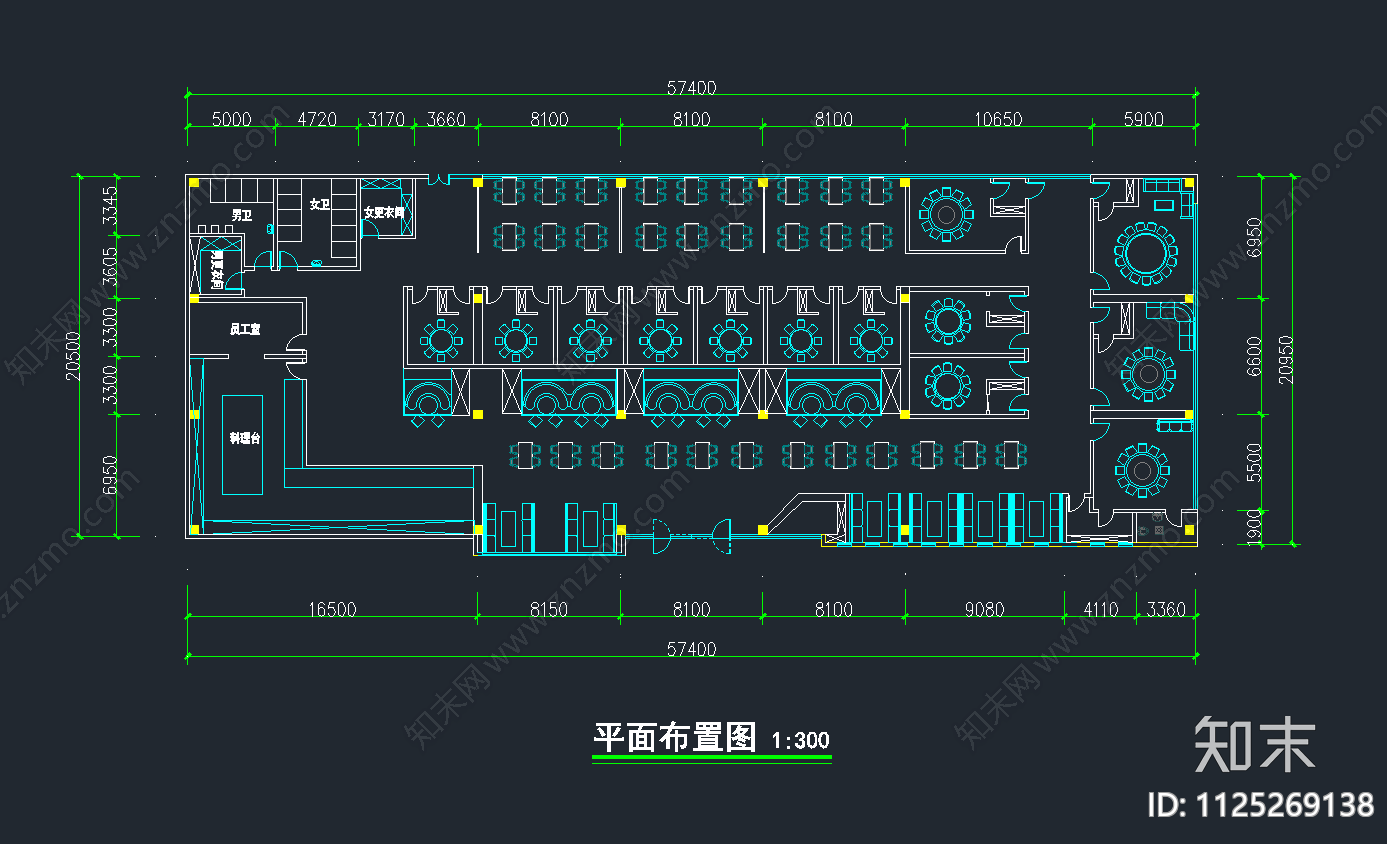 现代风格餐饮空间平面cad施工图下载【ID:1125269138】