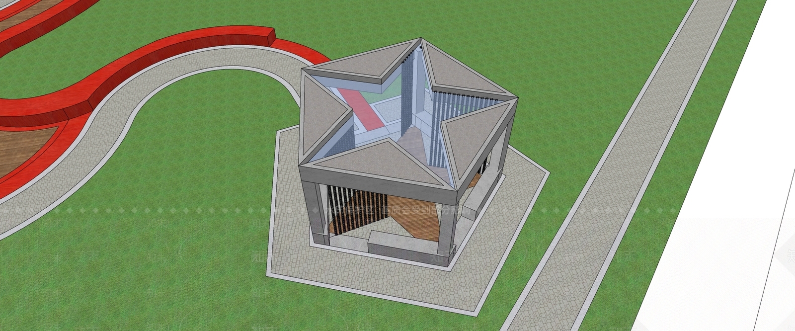 现代五角星景观休息亭SU模型下载【ID:1125274209】