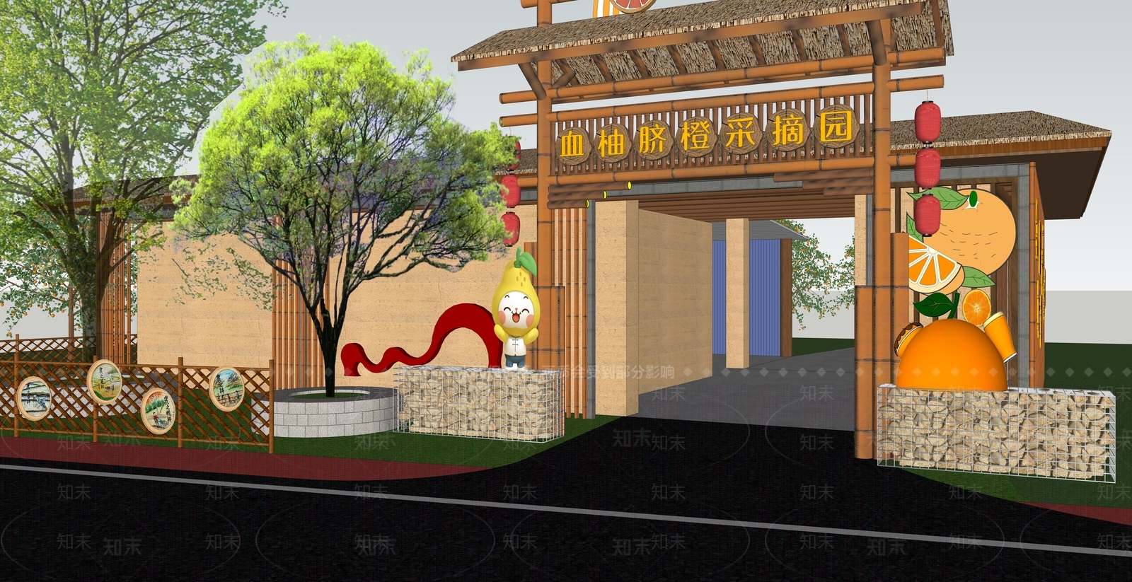 新中式农场入口大门SU模型下载【ID:1125275901】