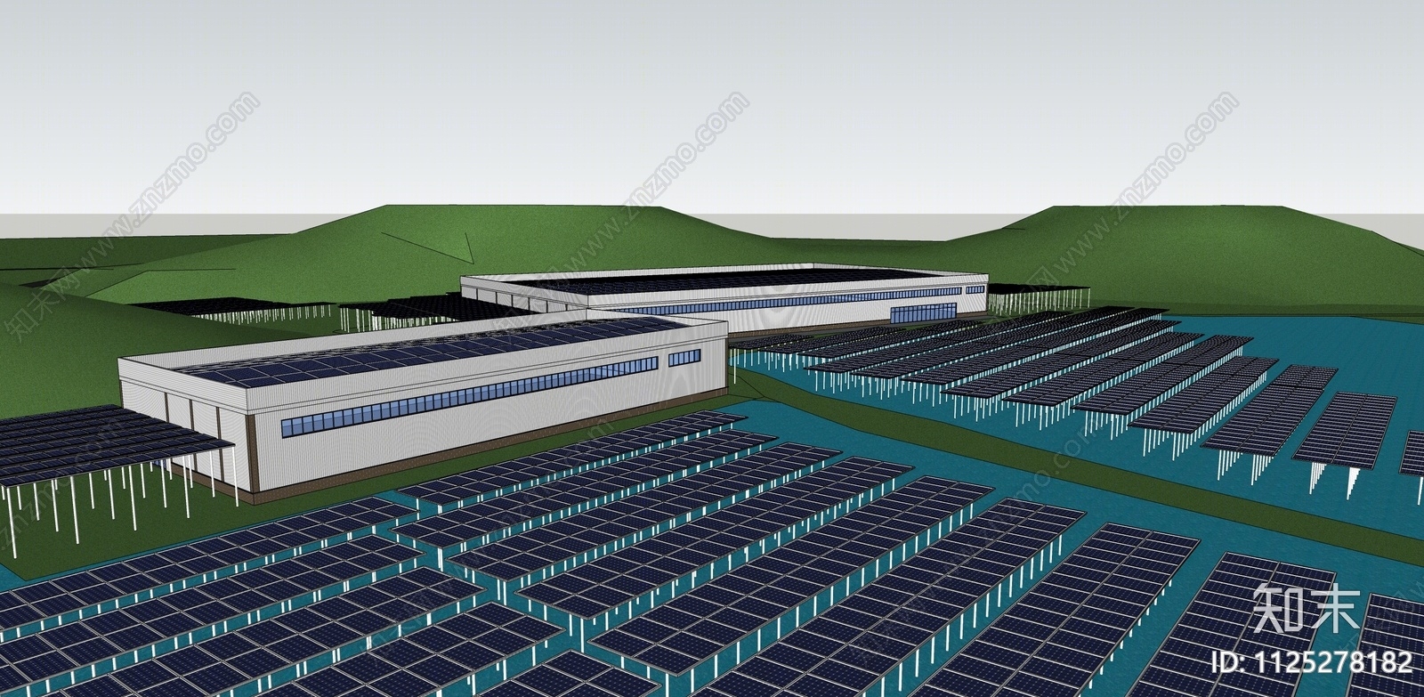 现代太阳能板厂房SU模型下载【ID:1125278182】