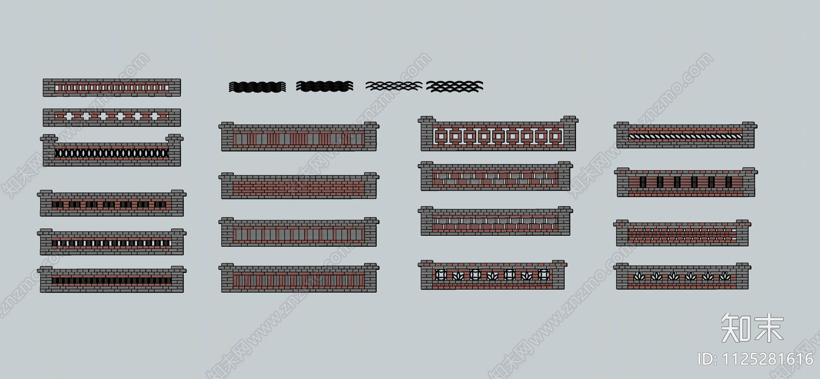 中式乡村围墙SU模型下载【ID:1125281616】