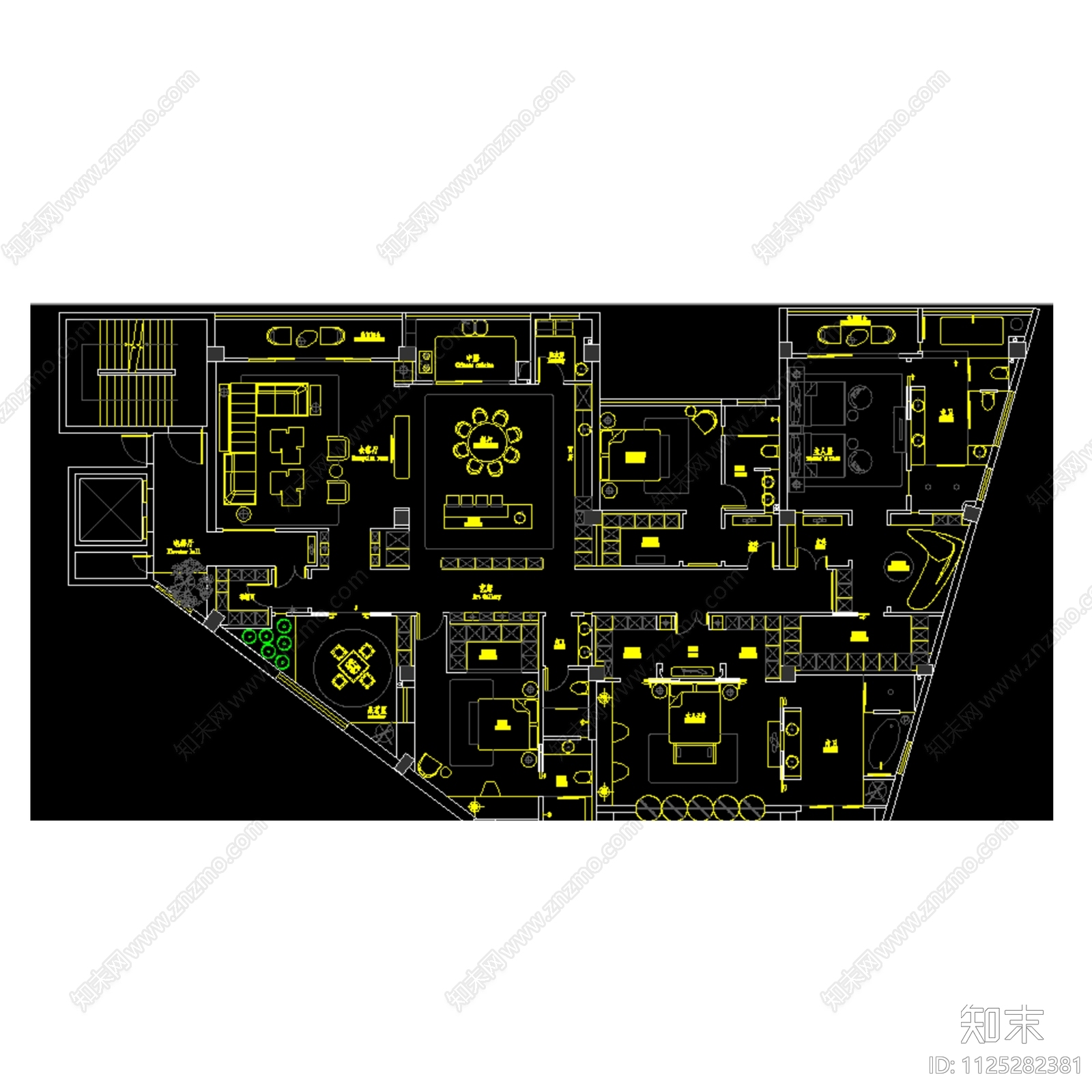 450㎡大平层平面图cad施工图下载【ID:1125282381】