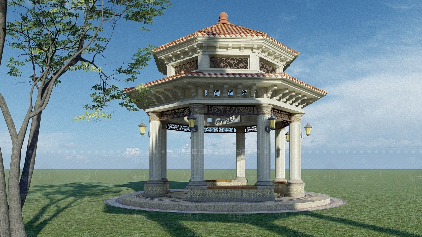 法式超经典六角亭SU模型下载【ID:1125292877】