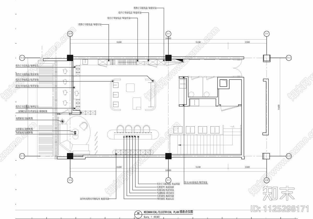 140㎡高端服装定制店CADcad施工图下载【ID:1125298171】