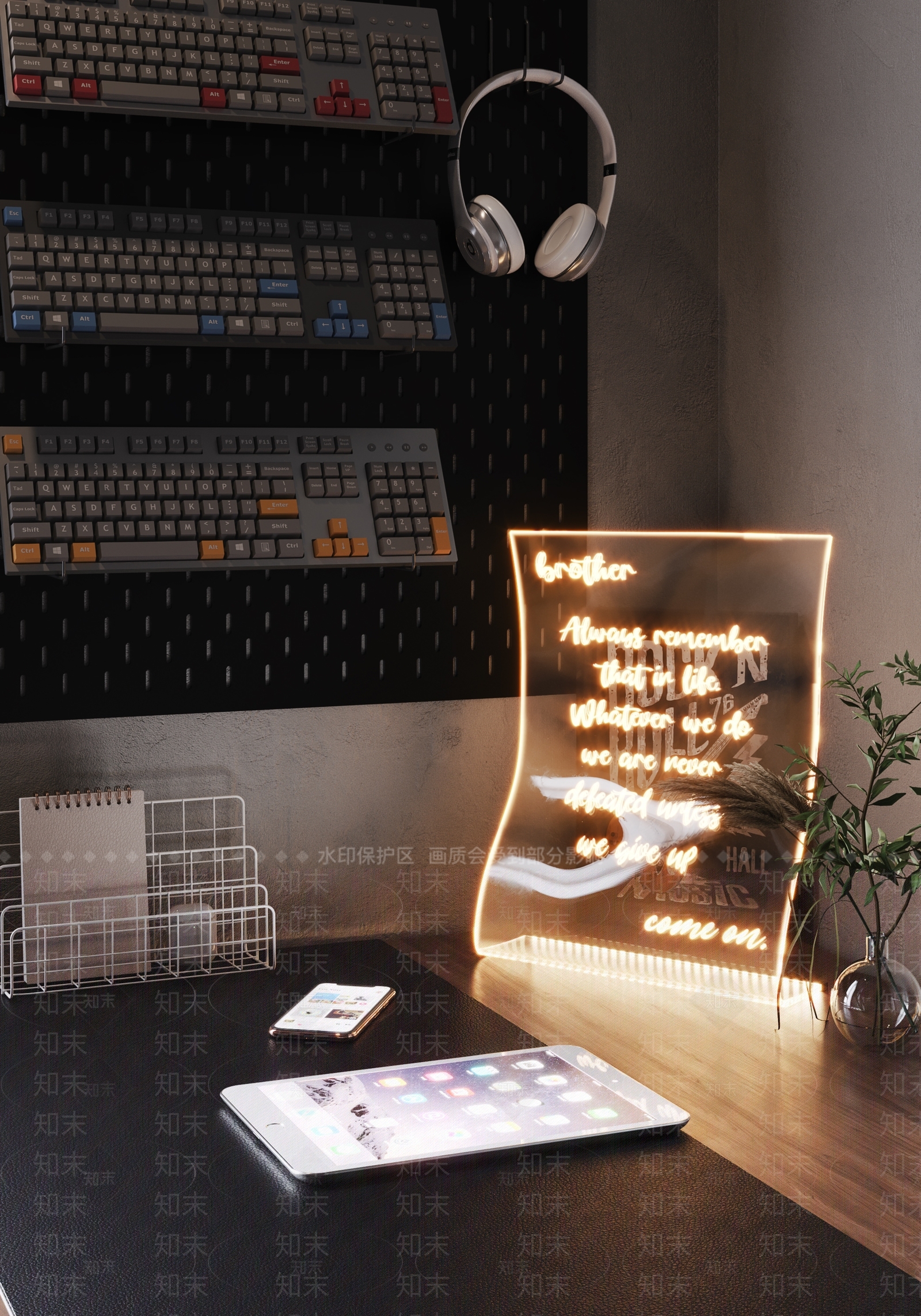现代LED亚克力流光灯3D模型下载【ID:1125307217】