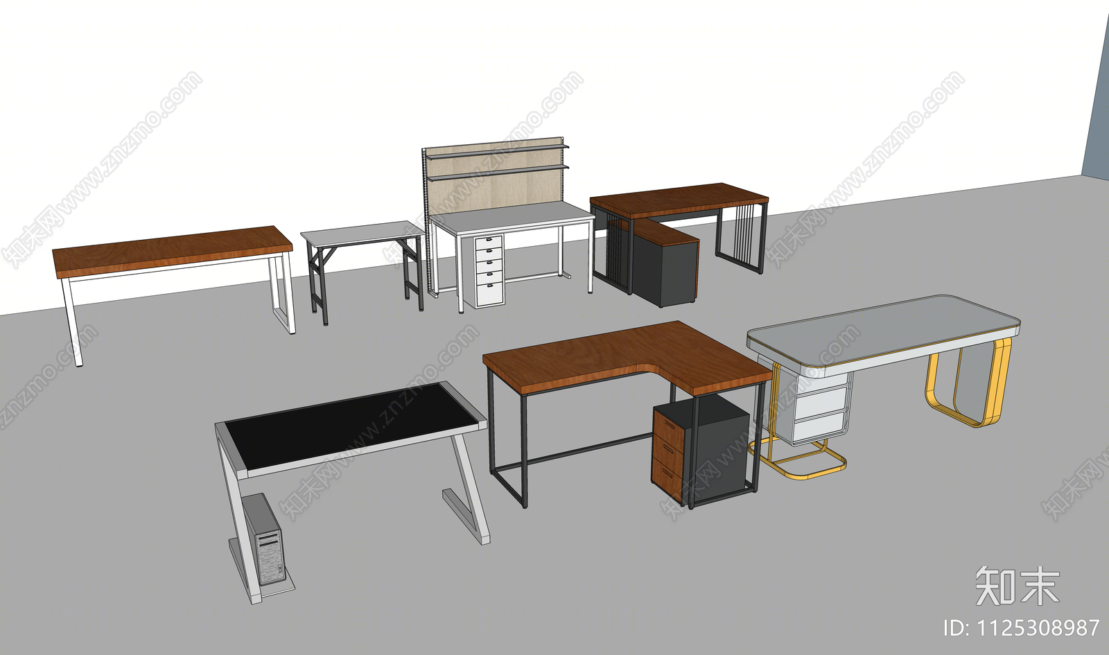 现代书桌SU模型下载【ID:1125308987】