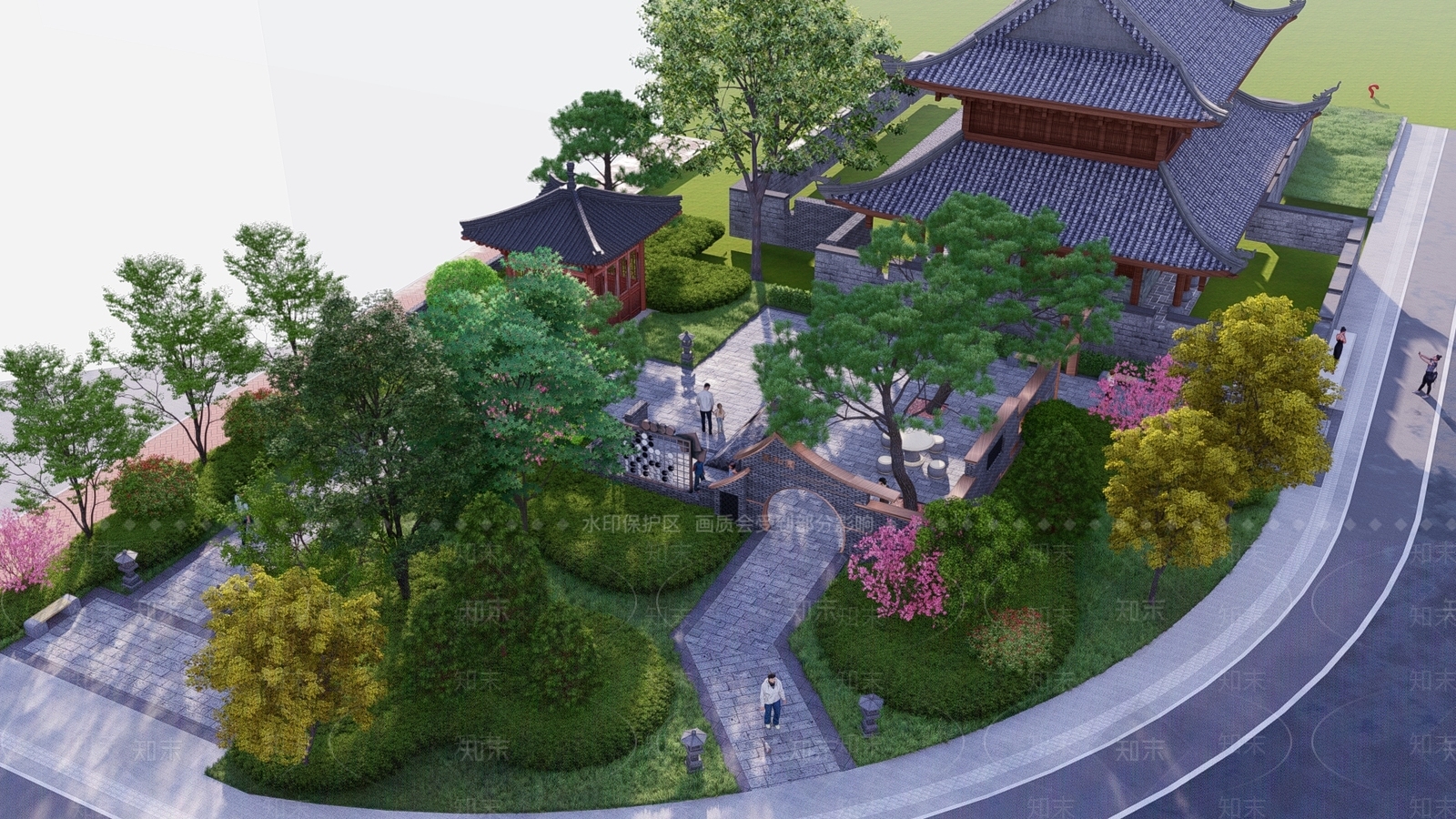 中式公园景观SU模型下载【ID:1125314088】