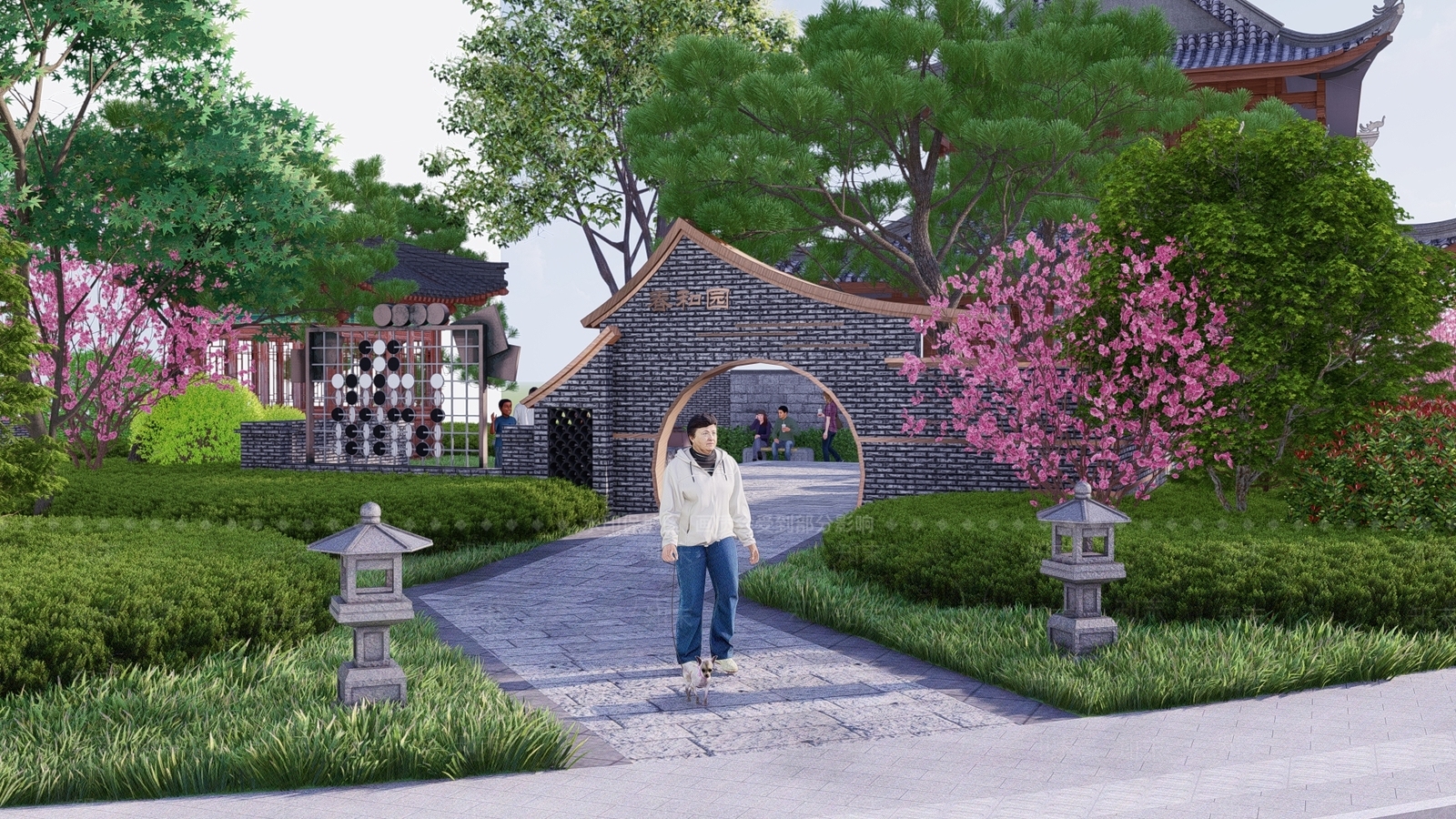 中式公园景观SU模型下载【ID:1125314088】