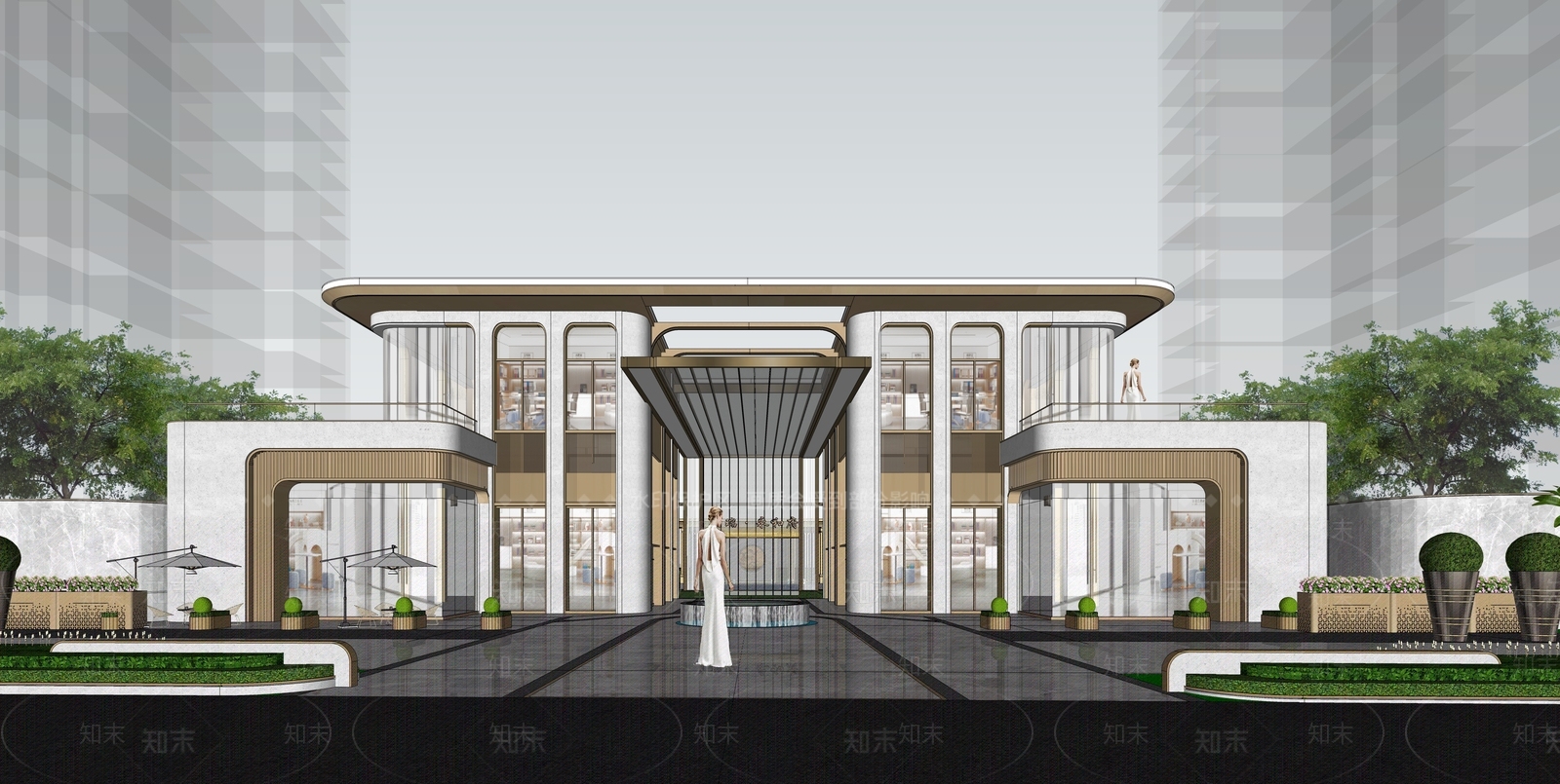 现代售楼处建筑SU模型精品下载_SketchUp模型_知末网
