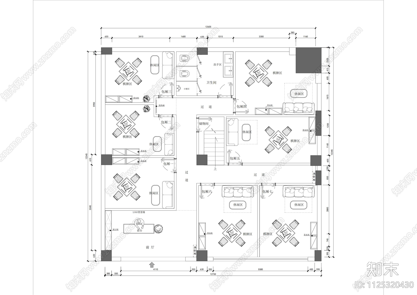 144m²两层棋牌室平面方案施工图下载【ID:1125320430】