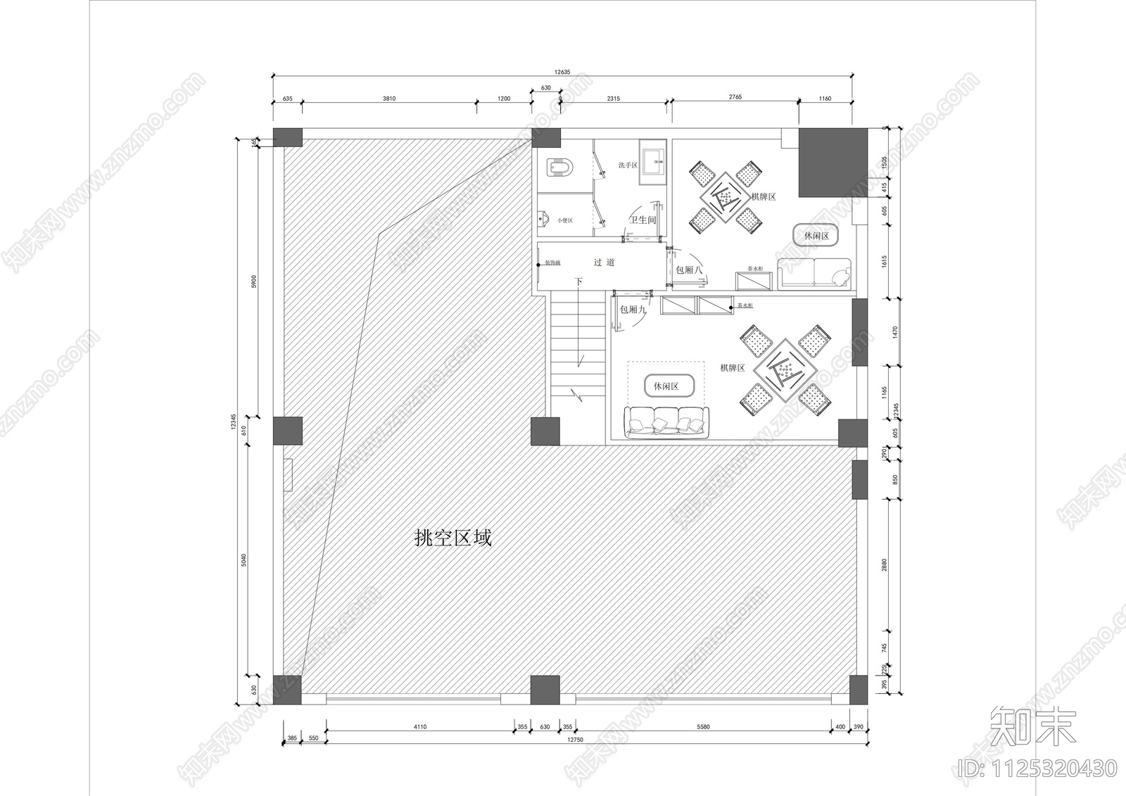 144m²两层棋牌室平面方案施工图下载【ID:1125320430】