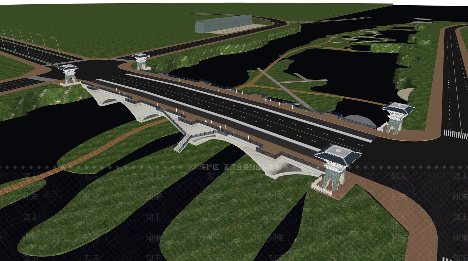 新中式公路大桥SU模型下载【ID:1125322477】