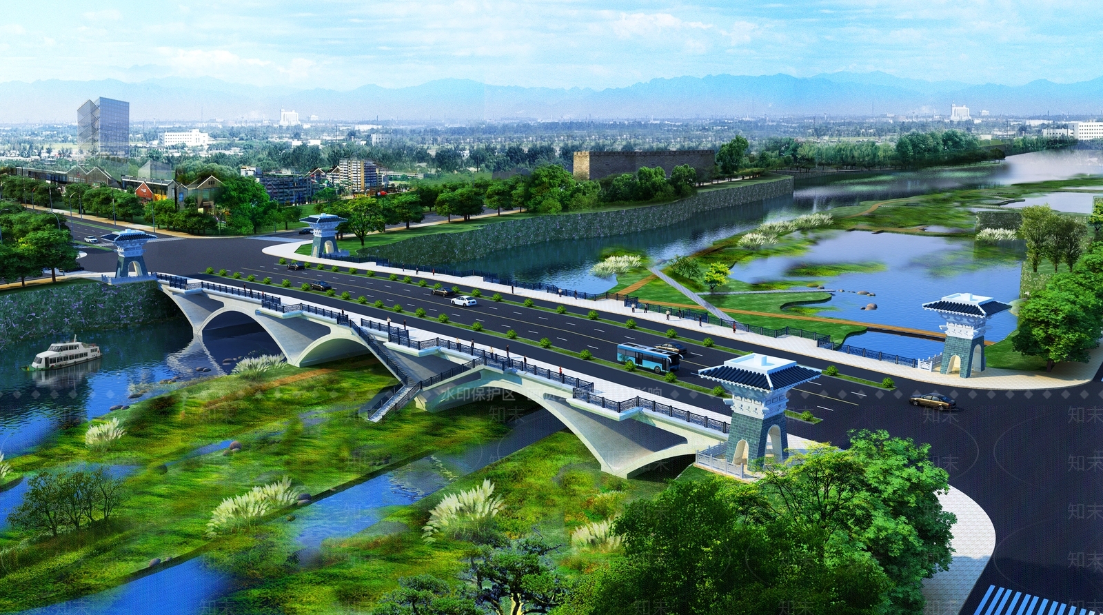 新中式公路大桥SU模型下载【ID:1125322477】
