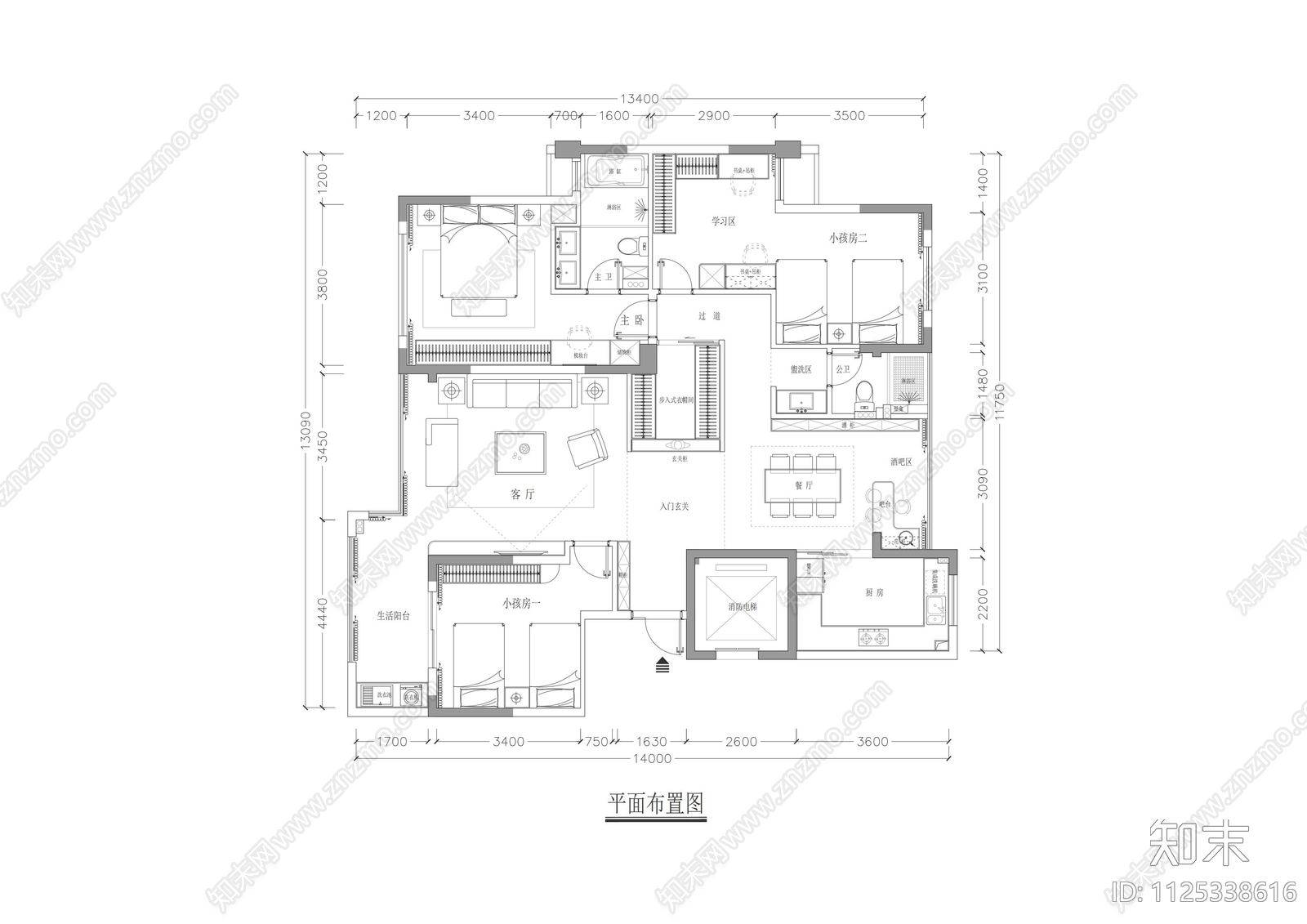 150m²大平层家装cad施工图下载【ID:1125338616】