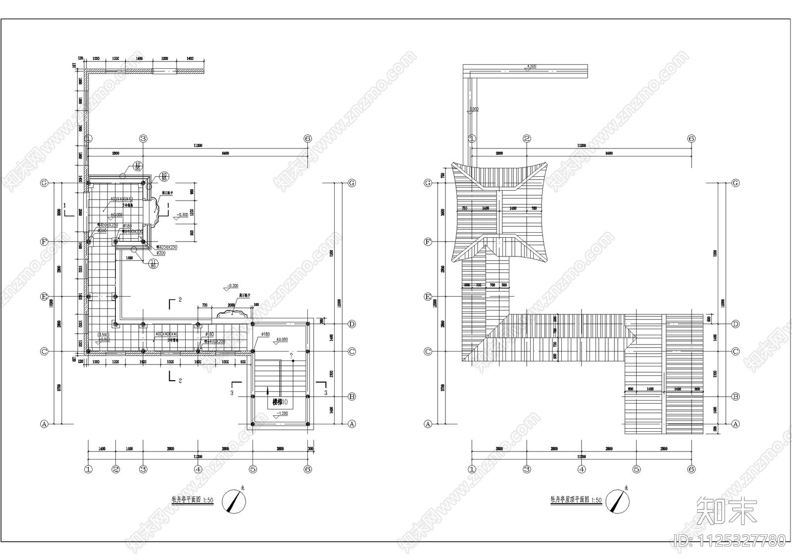 中式古建榫卯结构连廊牡丹亭施工图下载【ID:1125327780】