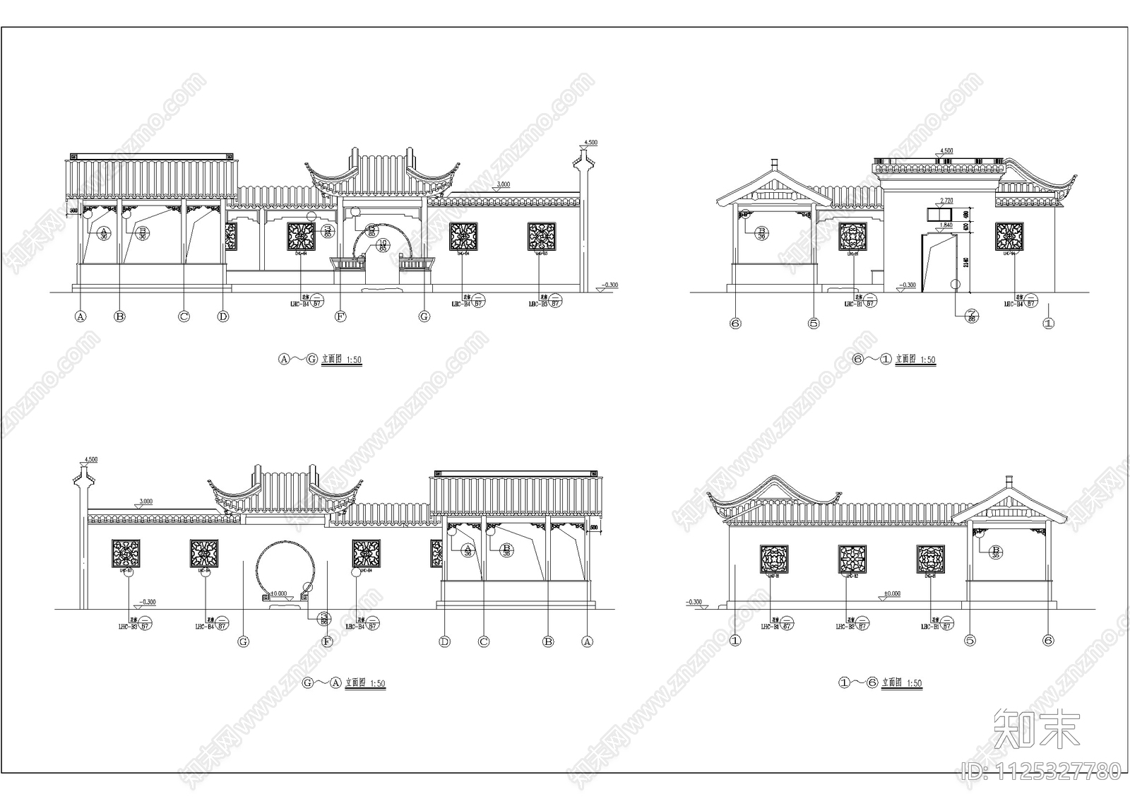 中式古建榫卯结构连廊牡丹亭施工图下载【ID:1125327780】