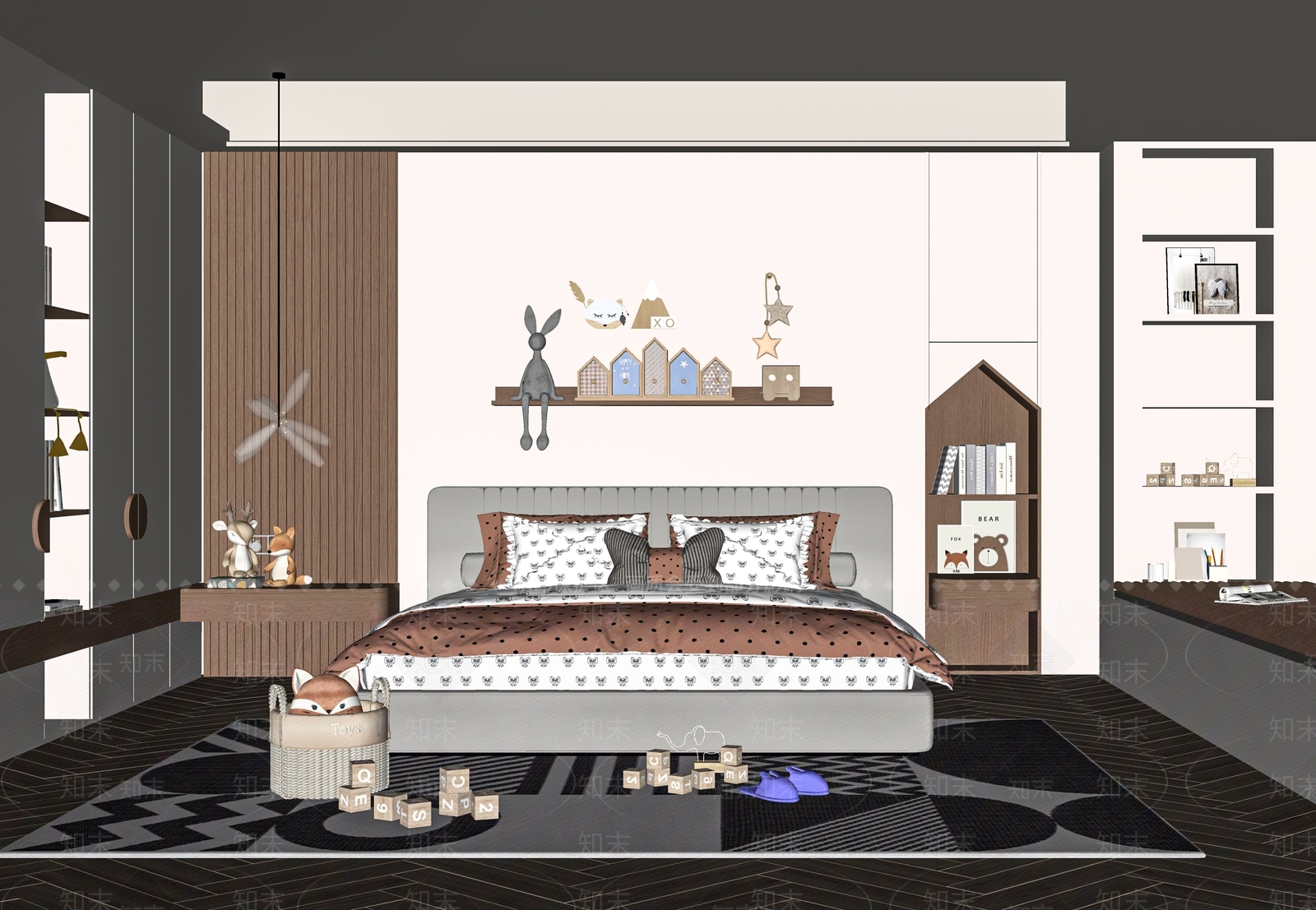 现代女孩儿童房儿童卧室SU模型下载【ID:1125328912】