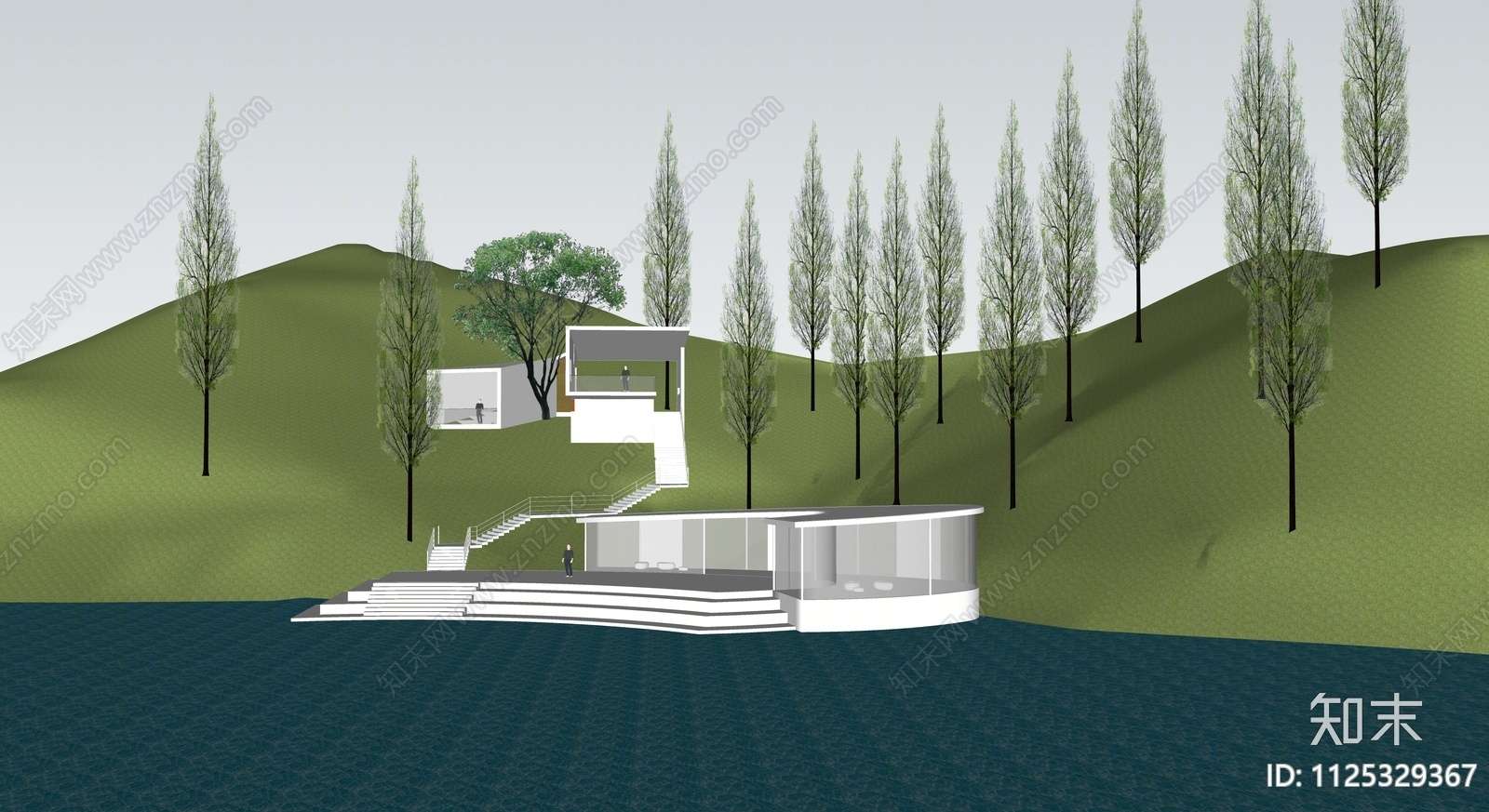 现代滨水景观SU模型下载【ID:1125329367】
