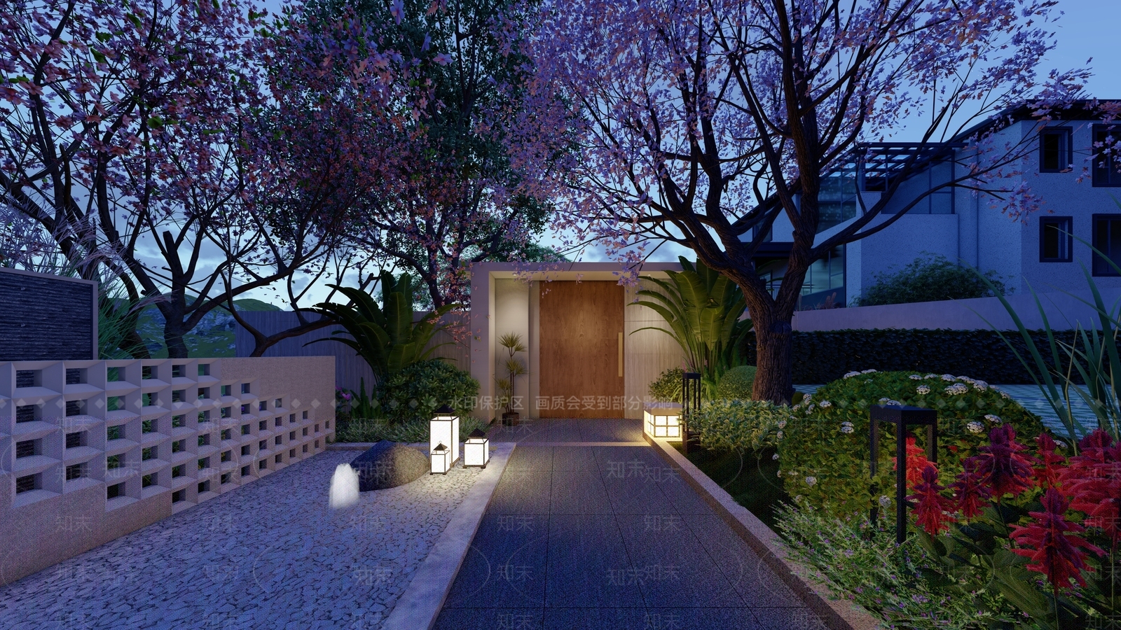 新中式别墅小院景观SU模型下载【ID:1125336658】