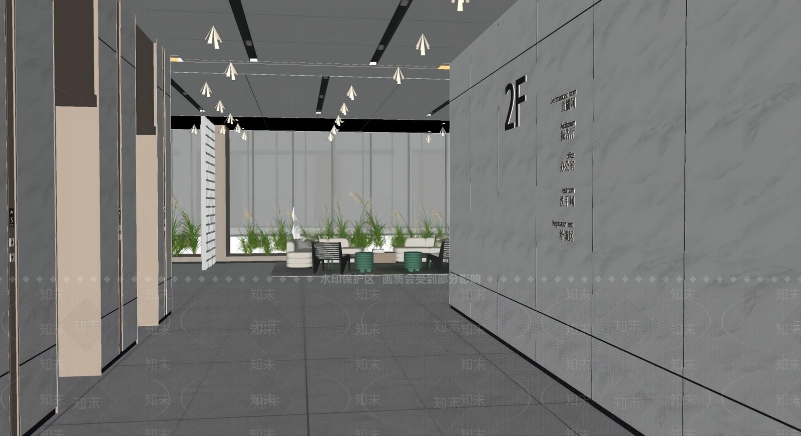 现代电梯厅SU模型下载【ID:1125347868】