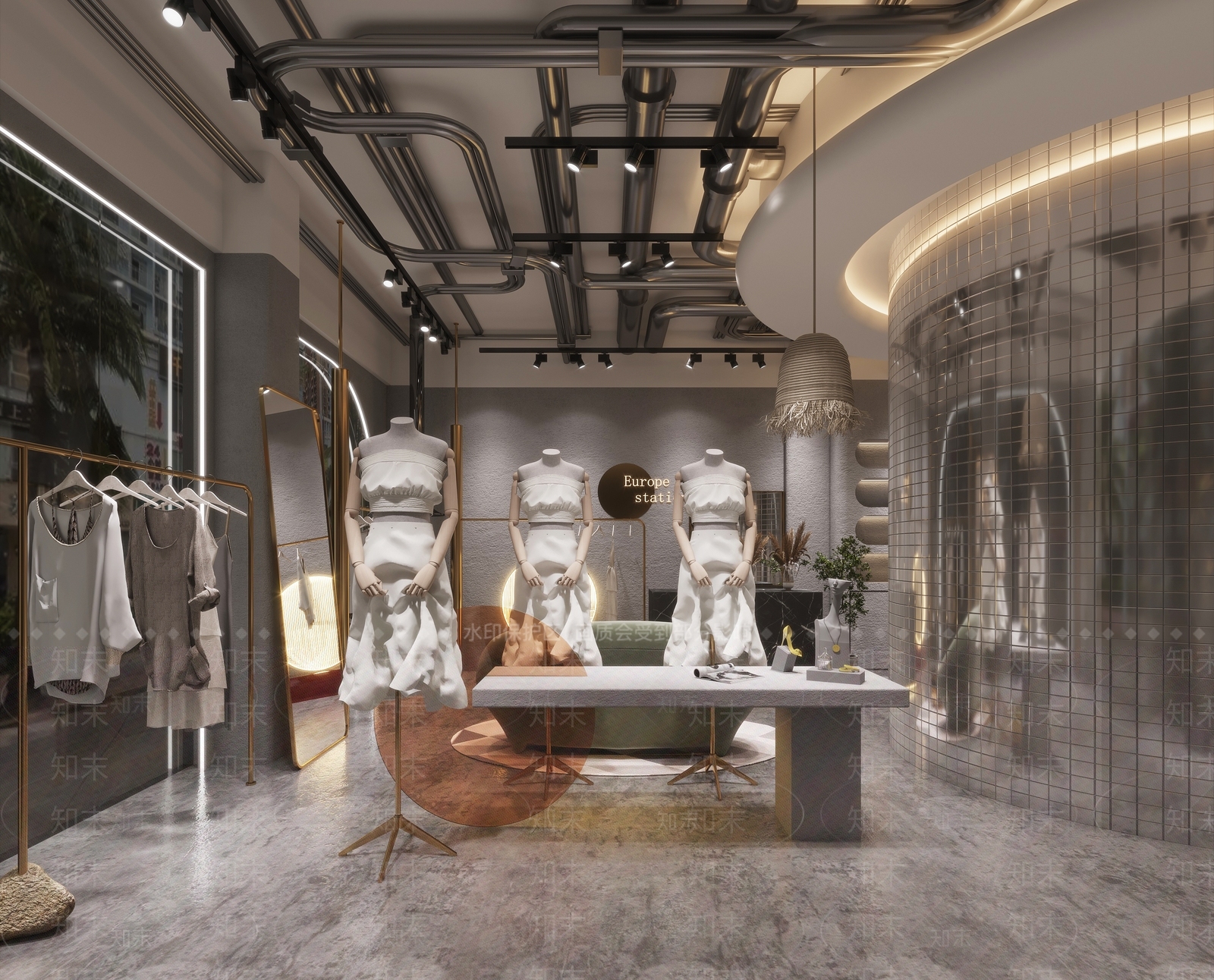 工业风女装服装店3D模型下载【ID:1125358595】
