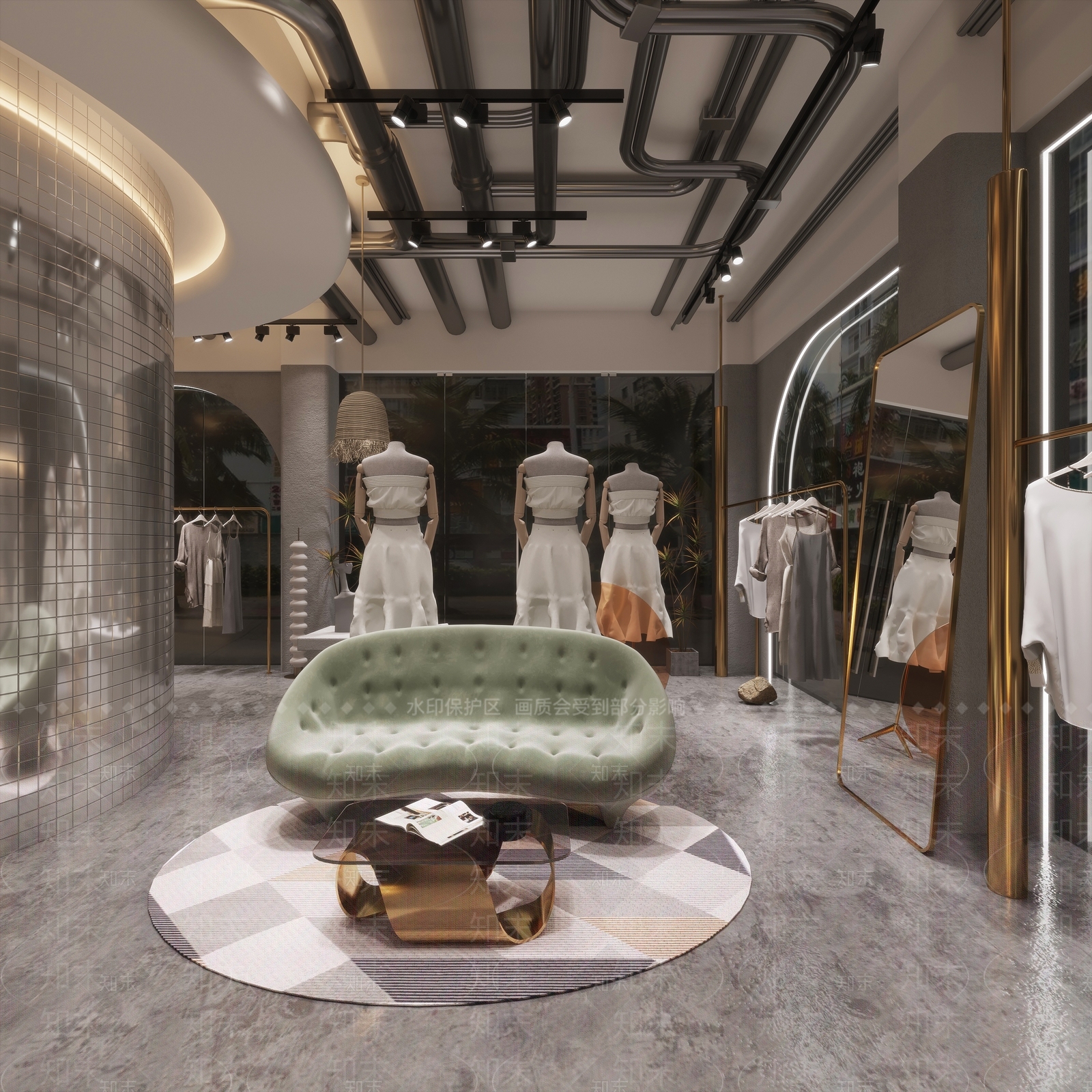 工业风女装服装店3D模型下载【ID:1125358595】