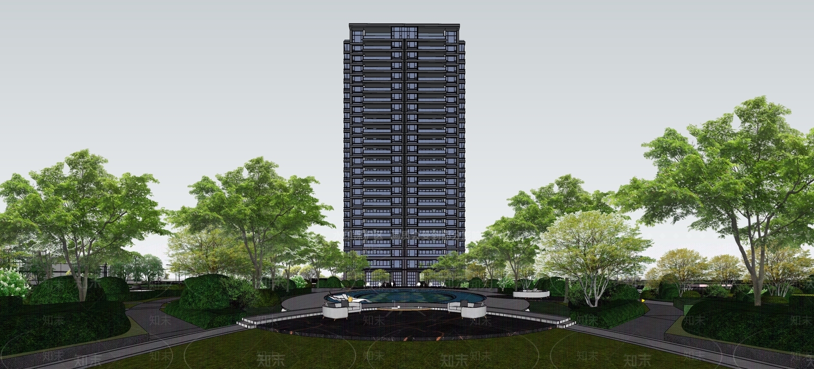现代高层住宅SU模型下载【ID:1125359511】