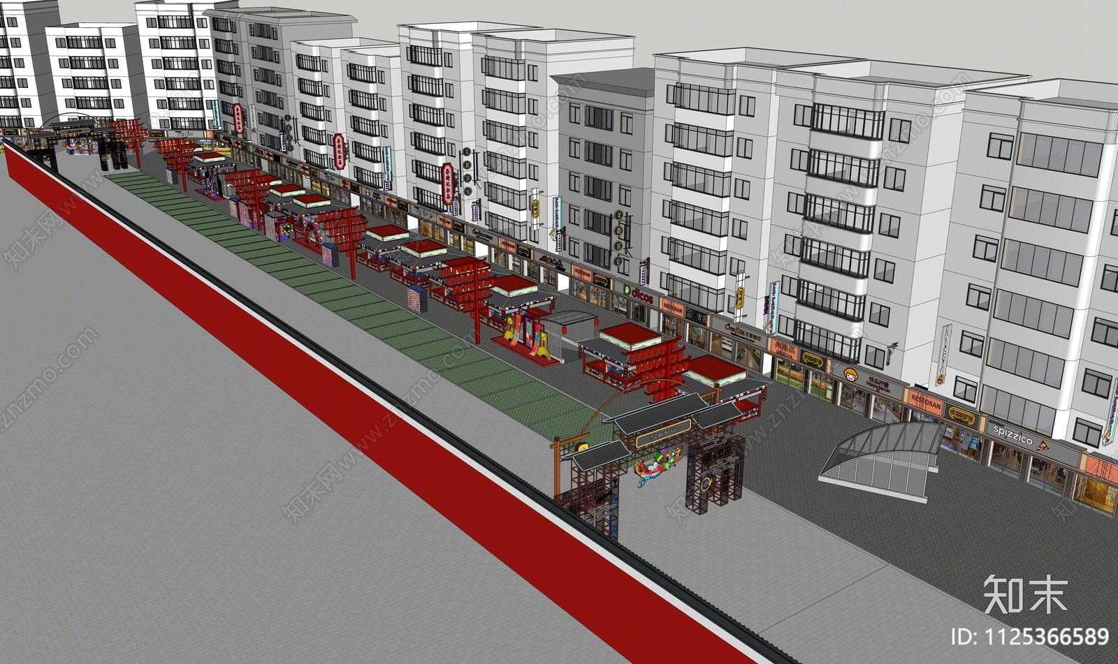 新中式国潮国风商业美食街SU模型下载【ID:1125366589】