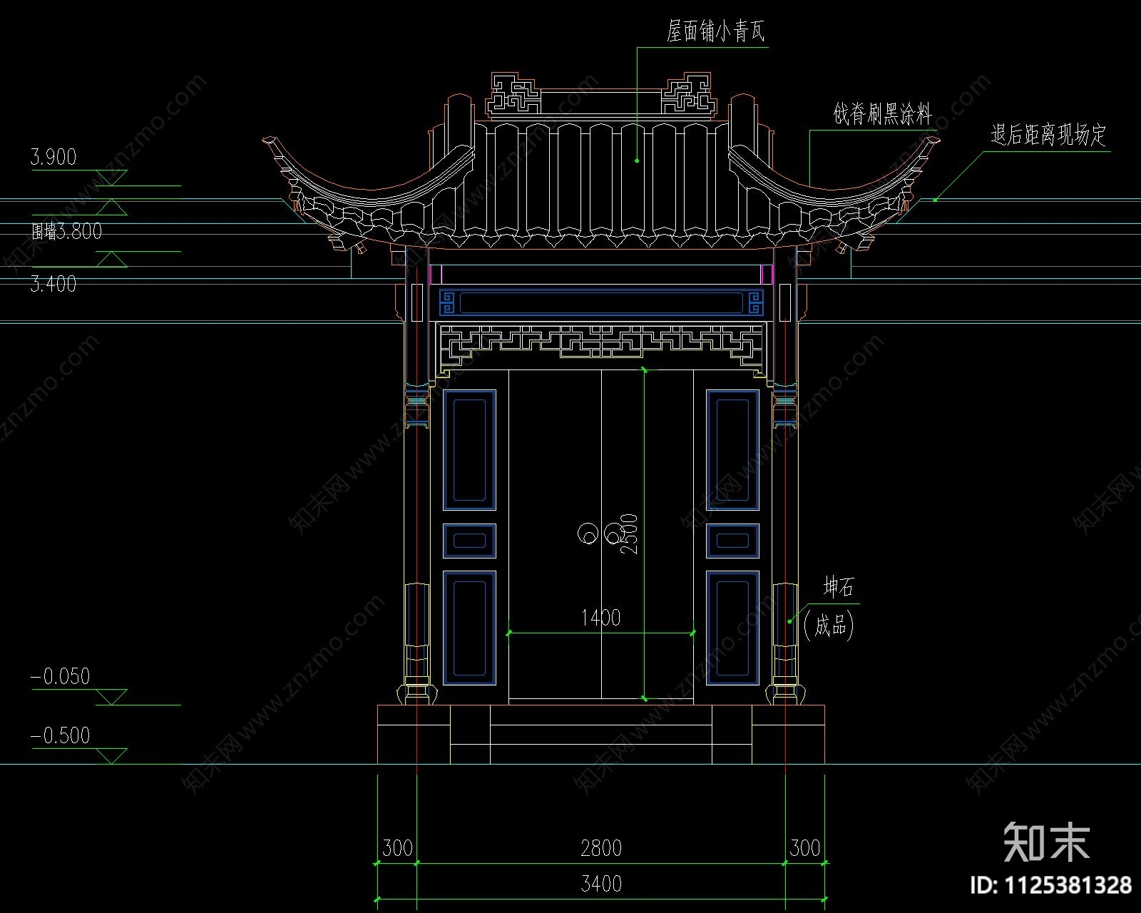 中式古建将军门施工图下载【ID:1125381328】