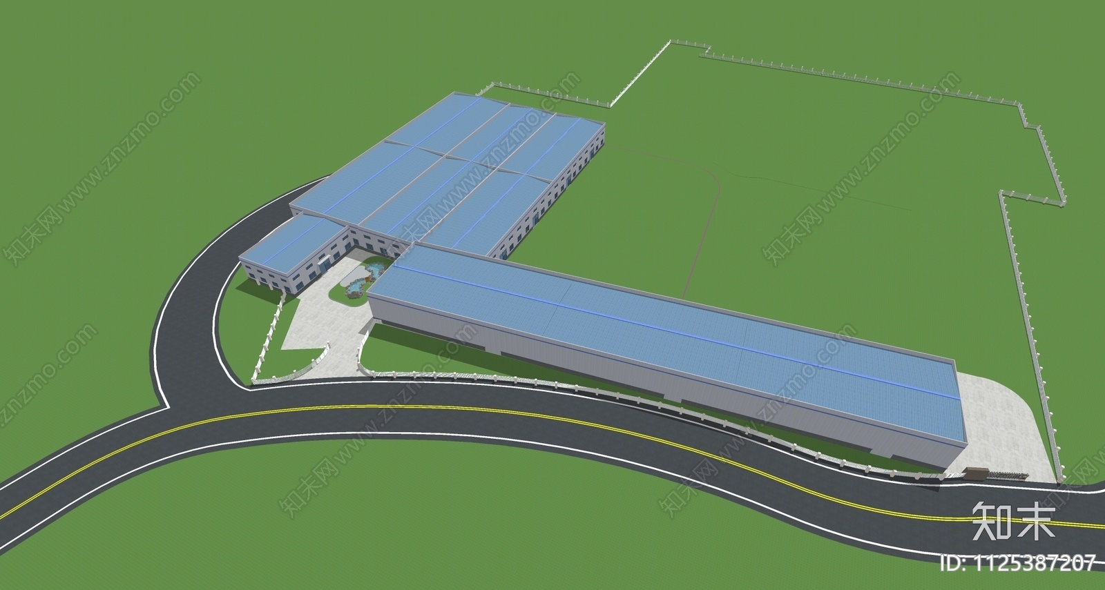 现代工厂厂房SU模型下载【ID:1125387207】