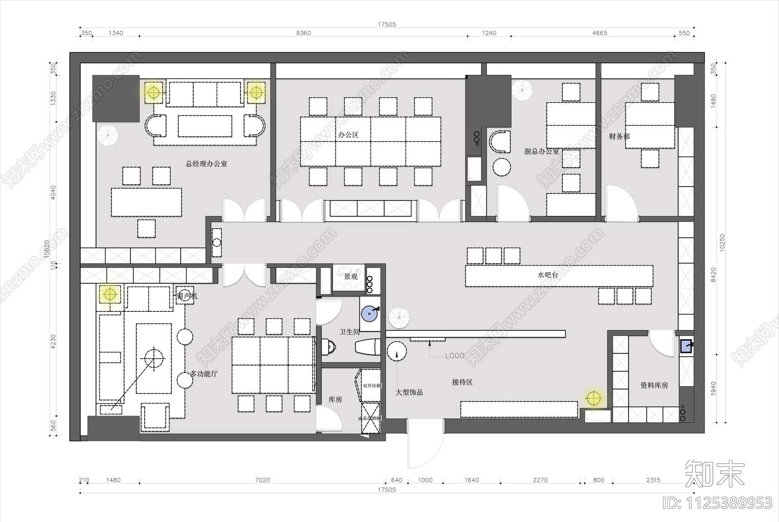 办公室平面图cad施工图下载【ID:1125389953】